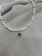 Načítať obrázok do zobrazovača galérie, Perlový náhrdelník s fialovým štvorlístkom
